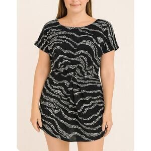 Guess dress gathered waist black gray back zip up elastic waist mini zebra print